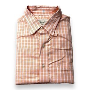 Tommy Bahama Shirt Mens 16.5 Orange Gingham Long Sleeve Button Down Collar Shirt